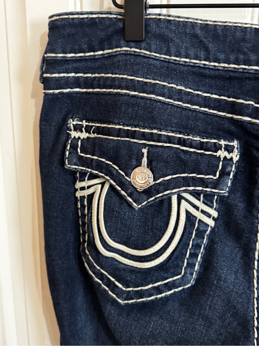 True Religion Joey Low Rise Flare Jeans Super T Dark Wash Flap Pocket Size 30 - Picture 12 of 15